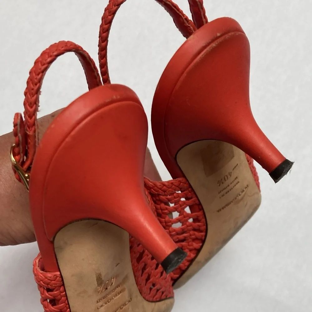 Dolce Gabbana coral basket leather weave kitten heels 40.5 9.5 10 - Picture 4 of 6